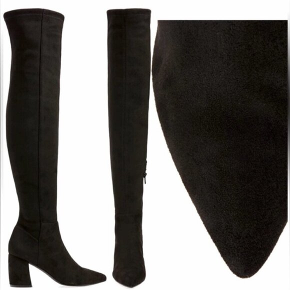 Steve Madden SZ 5.5 NWOT Black faux Suede Over the Knee Block Heel Boot essentia - Picture 2 of 12